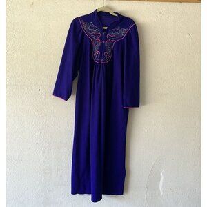 Vtg Vanity Fair House Coat Robe Purple Hostess Petite zipper embroidered szM/L
